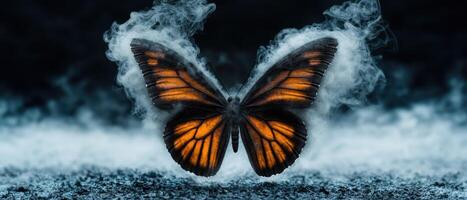 Ethereal butterfly emerging from smoke photo