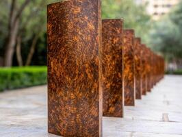 Rustic wooden columns in a park photo