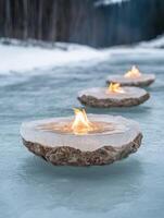 Floating ice candles in a snowy winter landscape photo