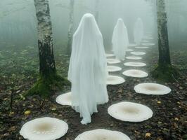 ghostly figures in a mystical forest photo
