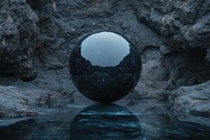 Starry night sky reflected in a glass sphere photo