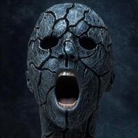 Cracked and damaged skull with open mouth photo