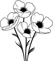 An outline of three white flowers with black centers vector