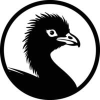 A black and white logo of a bird in a circle vector