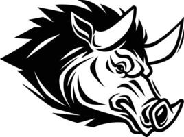 The head of a wild boar is shown in black and white vector