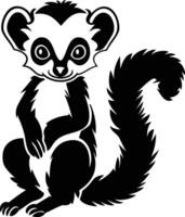 A black and white drawing of a lemur vector