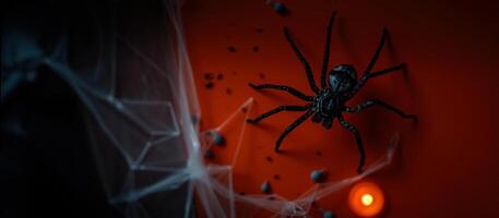 black spider on an background with a cobweb photo