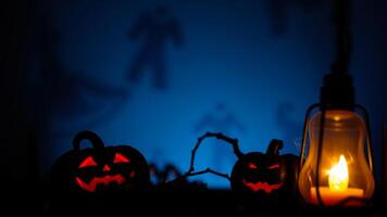 glowing pumpkins illuminate a spooky setting photo