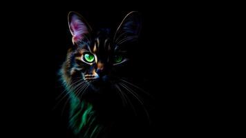 cat with green eyes gazes intently into the camera photo
