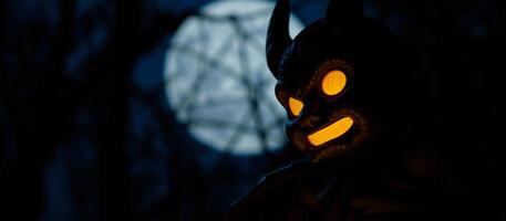 glowing figure with horns stands the shadows photo