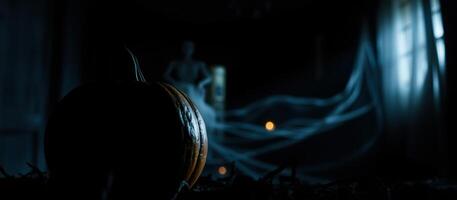 weathered pumpkin a dark mysterious setting photo
