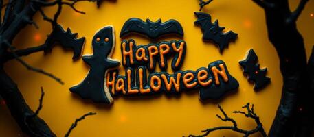 frosted cookies celebrate halloween with bats a ghost the word happy halloween photo