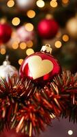red christmas ornament with a golden heart photo