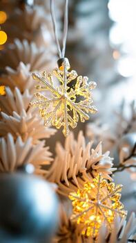plata copo de nieve ornamento brilla con calentar luces foto