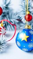 blue christmas ornament with snowflake star design photo