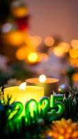 two candles with 2025 a festive setting photo