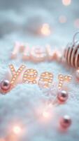illuminated new year greeting a snowy setting photo