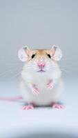 white mouse with big ears gazes directly at the camera photo