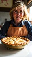 golden-brown pie with a flaky crust awaits on the counter ready be enjoyed. photo