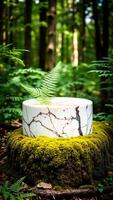 white cylindrical object on moss a forest photo