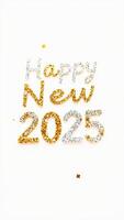 glittery letters form happy new 2025 on a white background photo