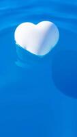 white heart floats on a blue surface photo