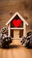 small wooden house with a red heart photo