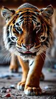 tiger with sharp claws looks directly at the camera photo