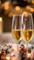 dos lentes blanco vino con festivo luces foto