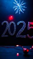 glittery 2025 year with blurred white light photo