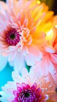close- delicate pink white flowers with golden highlights photo