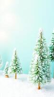 miniatura cubierto de nieve árboles de hoja perenne foto