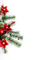 red gold ornaments adorn a pine branch photo