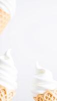 three soft serve ice cream cones on a white background photo