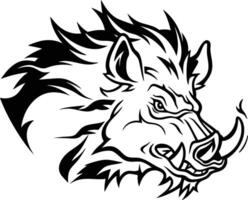 The head of a wild boar is shown in black and white vector