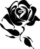 A black and white rose with leaves on it vector