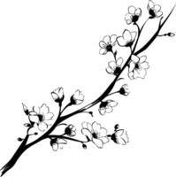 Black and white drawing of a branch with flowers vector