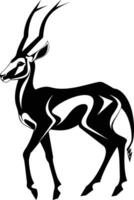 An antelope with long horns is standing in a black and white vector