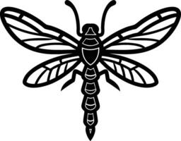A black and white drawing of a dragonfly vector
