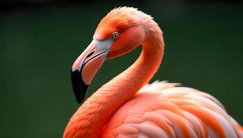 A close up of a flamingo with its head turned to the side photo