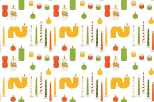 Seamless pattern with candles on a white background. Flat illustration. vector