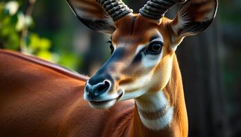 A close up of a deer with long horns photo