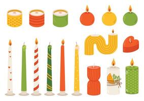 Various set of Candles. Different size and shapes Candles in a flat style. vector