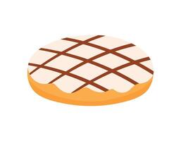 Vanilla Doughnut with Chocolate Drizzle Pastry Bakery in Flat Cartoon Animated Illustration vector