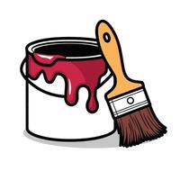 Paint Bucket with Dripping Red Paint and Brush vector