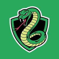Aggressive Snake Emblem with Shield in Cartoon Style vector