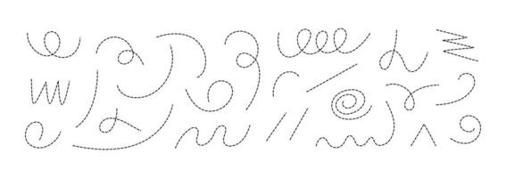 Dot lines, doodle dash pointers. Hand drawn curve abstract lines. Dot circle elements, curve elements. icons vector