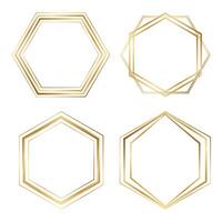 Golden hexagonal frames set isolated on white background vector