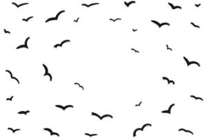 Grunge Artistic Birds in Flight in Circular Formation. Distressed messy ink silhouettes of a flock of birds drawn with markers and crayons set vector