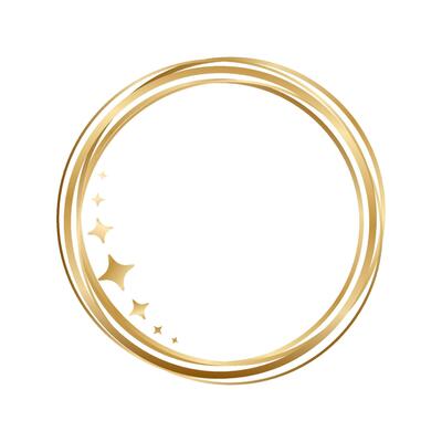 Golden round circle frame with sparkles isolated on white background